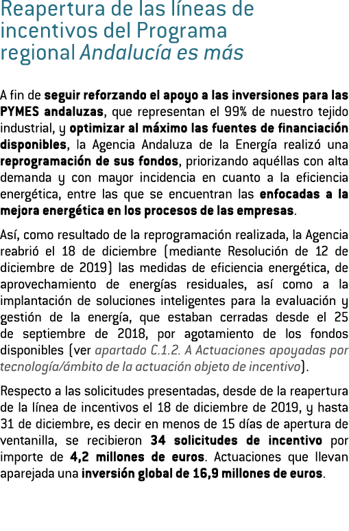 Reapertura de las l neas de incentivos del Programa regional Andaluc a es m s A fin de seguir reforzando el apoyo a l   