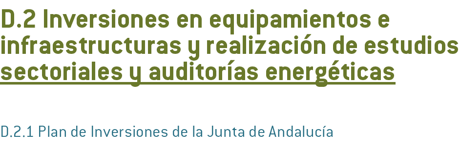  D 2 Inversiones en equipamientos e infraestructuras y realizaci n de estudios sectoriales y auditor as energ ticas D   