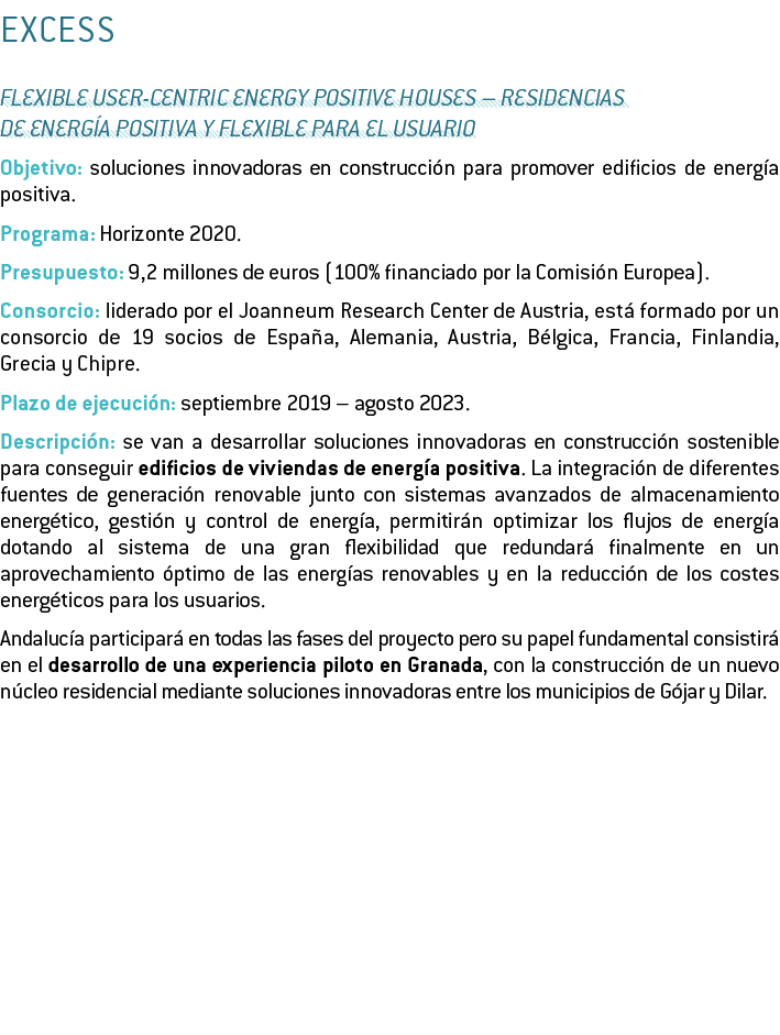 EXCESS Flexible user-CEntric Energy positive houses   Residencias de energ a positiva y flexible para el usuario Obje   