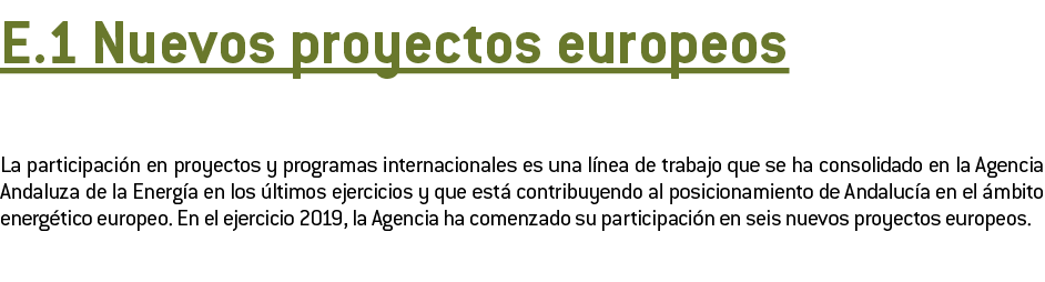  E 1 Nuevos proyectos europeos La participaci n en proyectos y programas internacionales es una l nea de trabajo que    