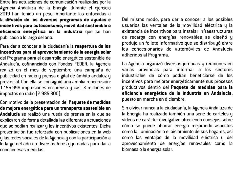 Entre las actuaciones de comunicaci n realizadas por la Agencia Andaluza de la Energ a durante el ejercicio       201   