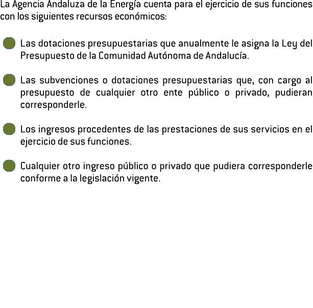 La Agencia Andaluza de la Energ a cuenta para el ejercicio de sus funciones con los siguientes recursos econ micos  L   