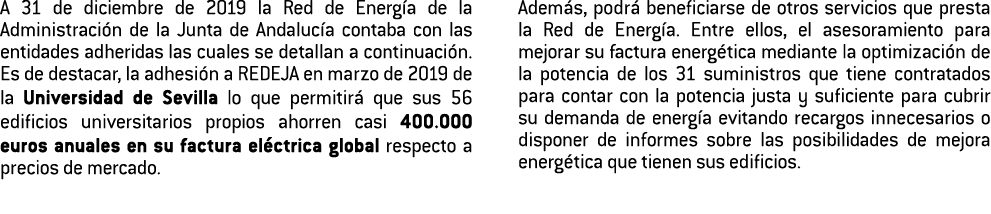 A 31 de diciembre de 2019 la Red de Energ a de la Administraci n de la Junta de Andaluc a contaba con las entidades a   