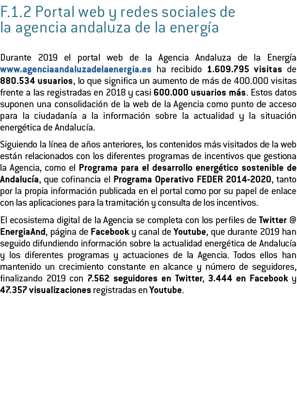 F 1 2 Portal web y redes sociales de la agencia andaluza de la energ a Durante 2019 el portal web de la Agencia Andal   