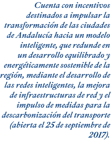 Cuenta con incentivos destinados a impulsar la transformaci n de las ciudades de Andaluc a hacia un modelo inteligent   