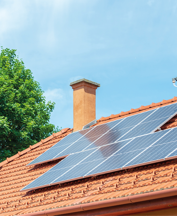 Solar panels at the top of a family house