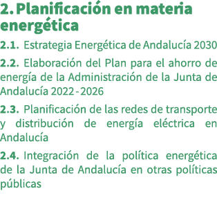 2. Planificaci n en materia energ tica 2.1. Estrategia Energ tica de Andaluc a 2030 2.2. Elaboraci n del Plan para el...
