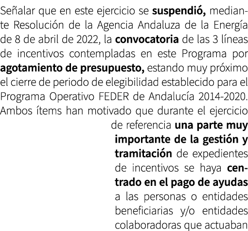 Se alar que en este ejercicio se suspendi , mediante Resoluci n de la Agencia Andaluza de la Energ a de 8 de abril de...