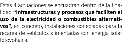 Estas 4 actuaciones se encuadran dentro de la finalidad “Infraestructuras y procesos que faciliten el uso de la elect...