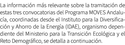 La informaci n m s relevante sobre la tramitaci n de estas tres convocatorias del Programa MOVES Andaluc a, coordinad...