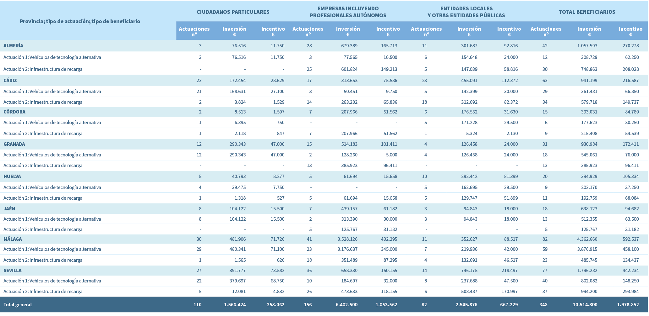 Provincia; tipo de actuaci n; tipo de beneficiario,Ciudadanos particulares,Empresas incluyendo profesionales aut nomo...