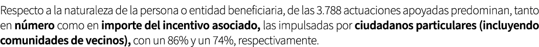 Respecto a la naturaleza de la persona o entidad beneficiaria, de las 3.788 actuaciones apoyadas predominan, tanto en...
