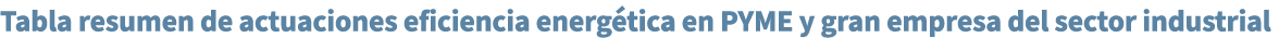 Tabla resumen de actuaciones eficiencia energ tica en pyme y gran empresa del sector industrial