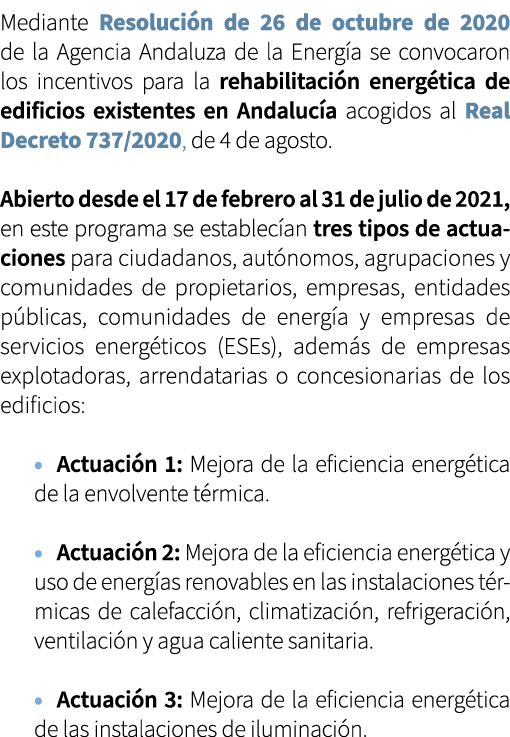 Mediante Resoluci n de 26 de octubre de 2020 de la Agencia Andaluza de la Energ a se convocaron los incentivos para l...