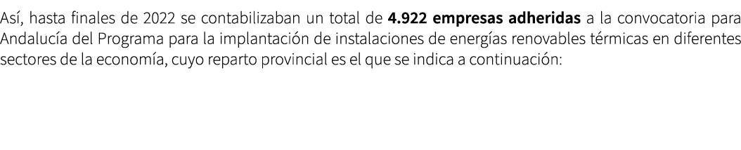 As , hasta finales de 2022 se contabilizaban un total de 4.922 empresas adheridas a la convocatoria para Andaluc a de...