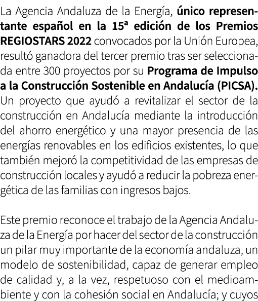 La Agencia Andaluza de la Energ a, nico representante espa ol en la 15ª edici n de los Premios REGIOSTARS 2022 convo...