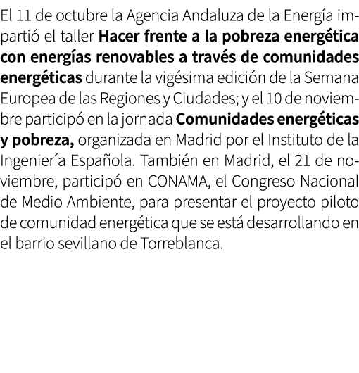 El 11 de octubre la Agencia Andaluza de la Energ a imparti el taller Hacer frente a la pobreza energ tica con energ ...