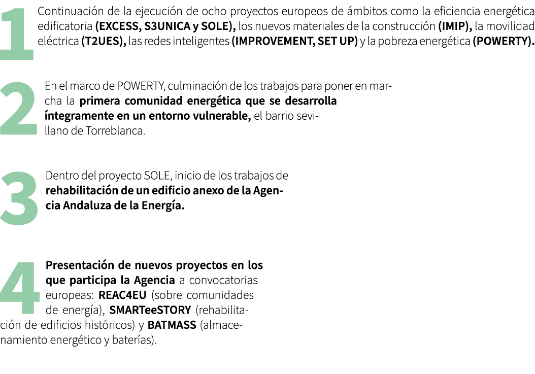 1Continuaci n de la ejecuci n de ocho proyectos europeos de mbitos como la eficiencia energ tica edificatoria (EXCES...