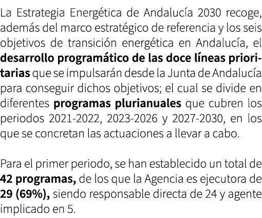 La Estrategia Energ tica de Andaluc a 2030 recoge, adem s del marco estrat gico de referencia y los seis objetivos de...