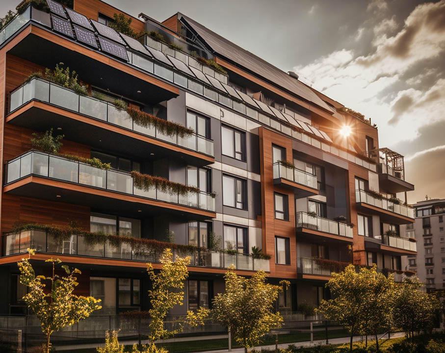 Modern luxury apartments reflect futuristic urban growth generated by artificial intelligence