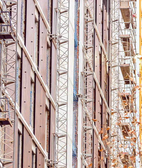 Scaffolding in a building under construction.