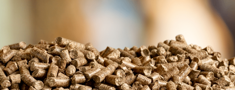 Pellets biomass close up on a blurred background