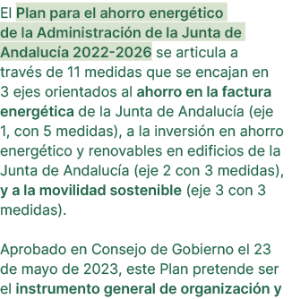 El Plan para el ahorro energ tico de la Administraci n de la Junta de Andaluc a 2022 2026 se articula a trav s de 11 ...