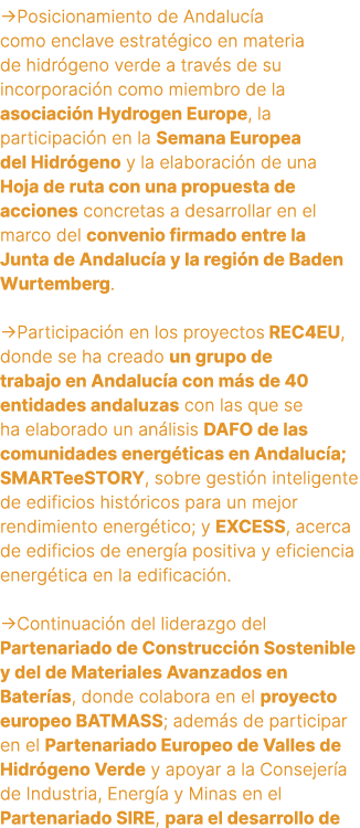 →Posicionamiento de Andaluc a como enclave estrat gico en materia de hidr geno verde a trav s de su incorporaci n com...