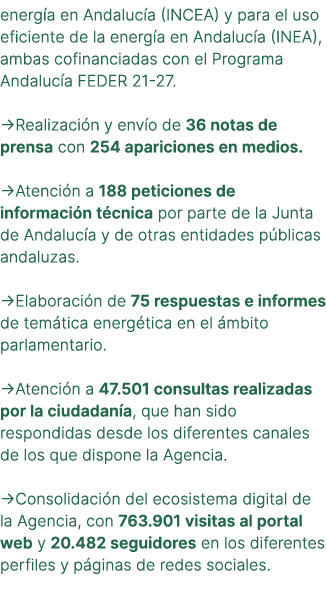 energ a en Andaluc a (INCEA) y para el uso eficiente de la energ a en Andaluc a (INEA), ambas cofinanciadas con el Pr...