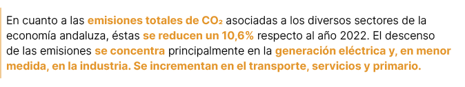 En cuanto a las emisiones totales de CO2 asociadas a los diversos sectores de la econom a andaluza, stas se reducen ...