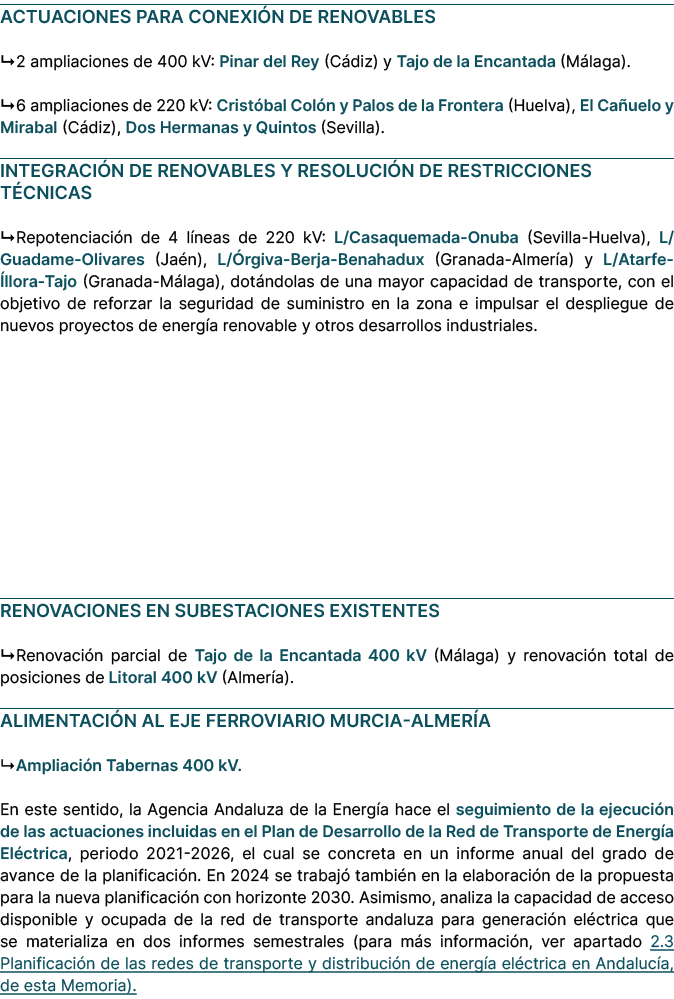 ﻿ACTUACIONES PARA CONEXI N DE RENOVABLES ↳2 ampliaciones de 400 kV: Pinar del Rey (C diz) y Tajo de la Encantada (M l...