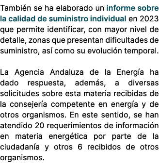 Tambi n se ha elaborado un informe sobre la calidad de suministro individual en 2023 que permite identificar, con may...