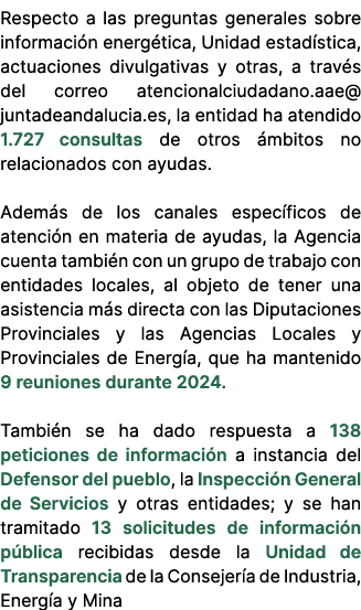 Respecto a las preguntas generales sobre informaci n energ tica, Unidad estad stica, actuaciones divulgativas y otras...