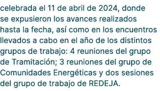 celebrada el 11 de abril de 2024, donde se expusieron los avances realizados hasta la fecha, as como en los encuentr...