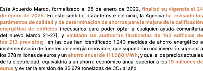 Este Acuerdo Marco, formalizado el 25 de enero de 2022, finaliz su vigencia el 24 de enero de 2025. En este sentido,...
