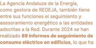 La Agencia Andaluza de la Energ a, como gestora de REDEJA, tambi n tiene entre sus funciones el seguimiento y asesora...
