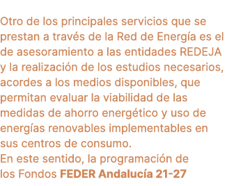 Otro de los principales servicios que se prestan a trav s de la Red de Energ a es el de asesoramiento a las entidades...