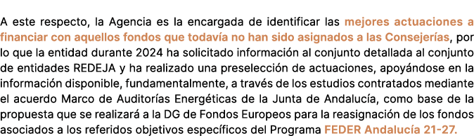 A este respecto, la Agencia es la encargada de identificar las mejores actuaciones a financiar con aquellos fondos qu...