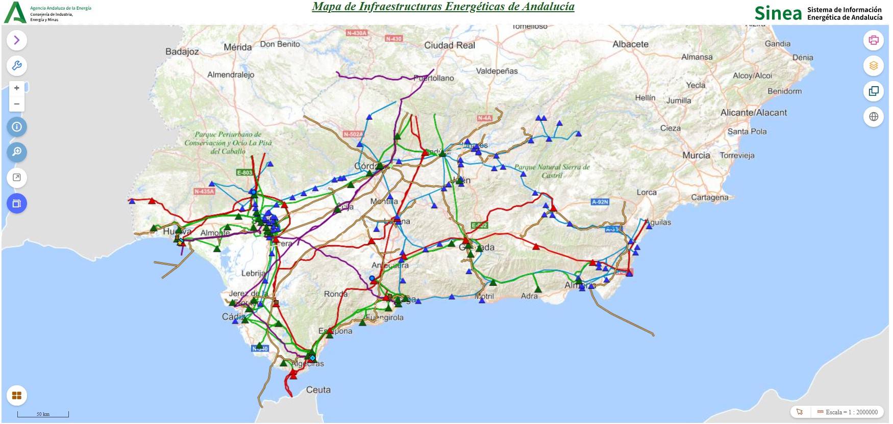 Aplicación web del mapa de infraestructuras energéticas de Andalucía