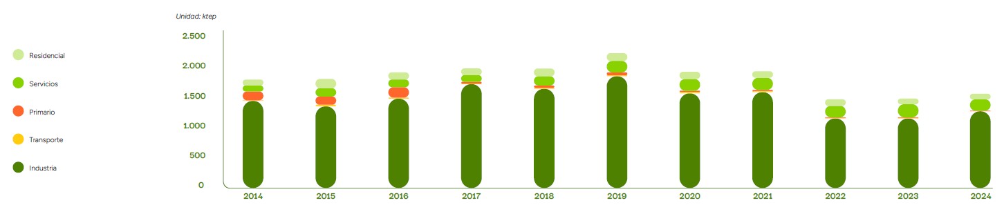 Evolcuión del consumo de gas natural por sectores