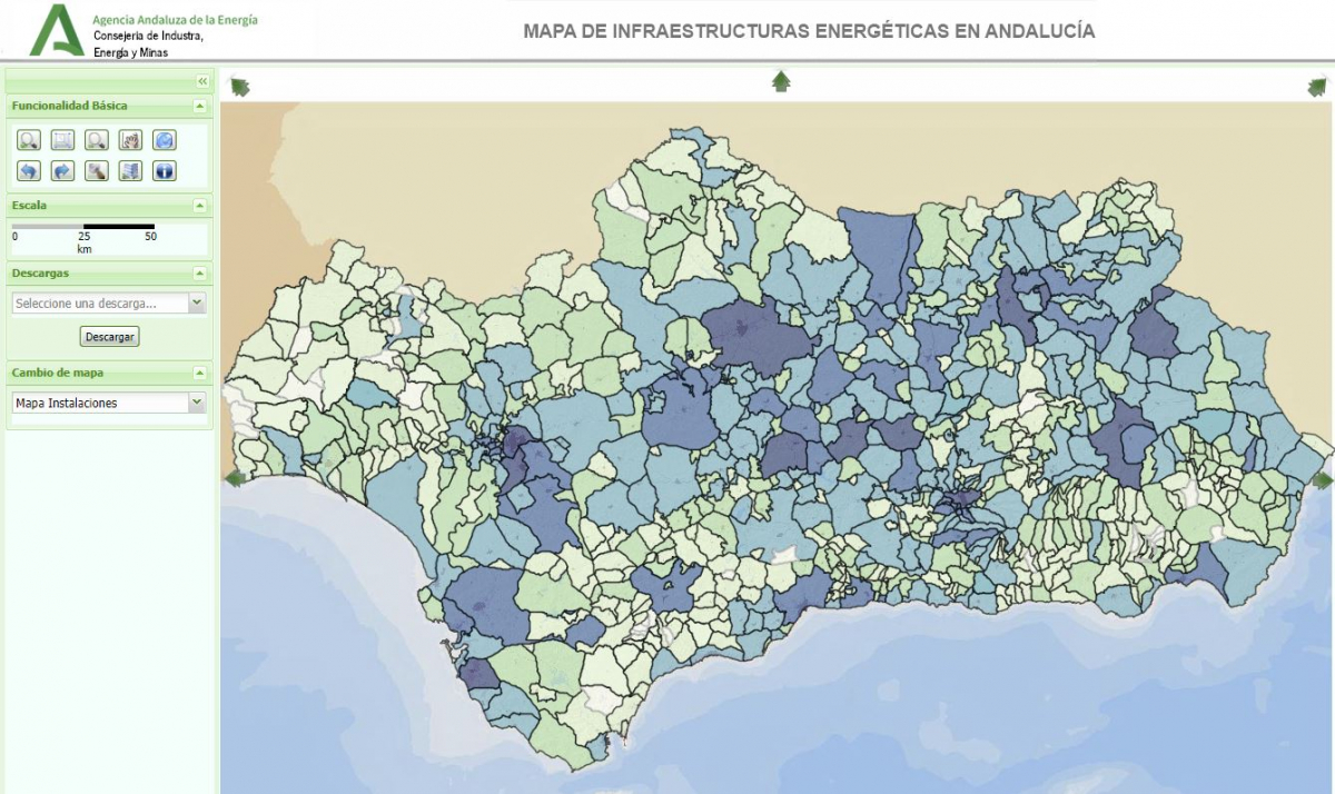 Mapa de instalaciones de biomasa en Andalucía