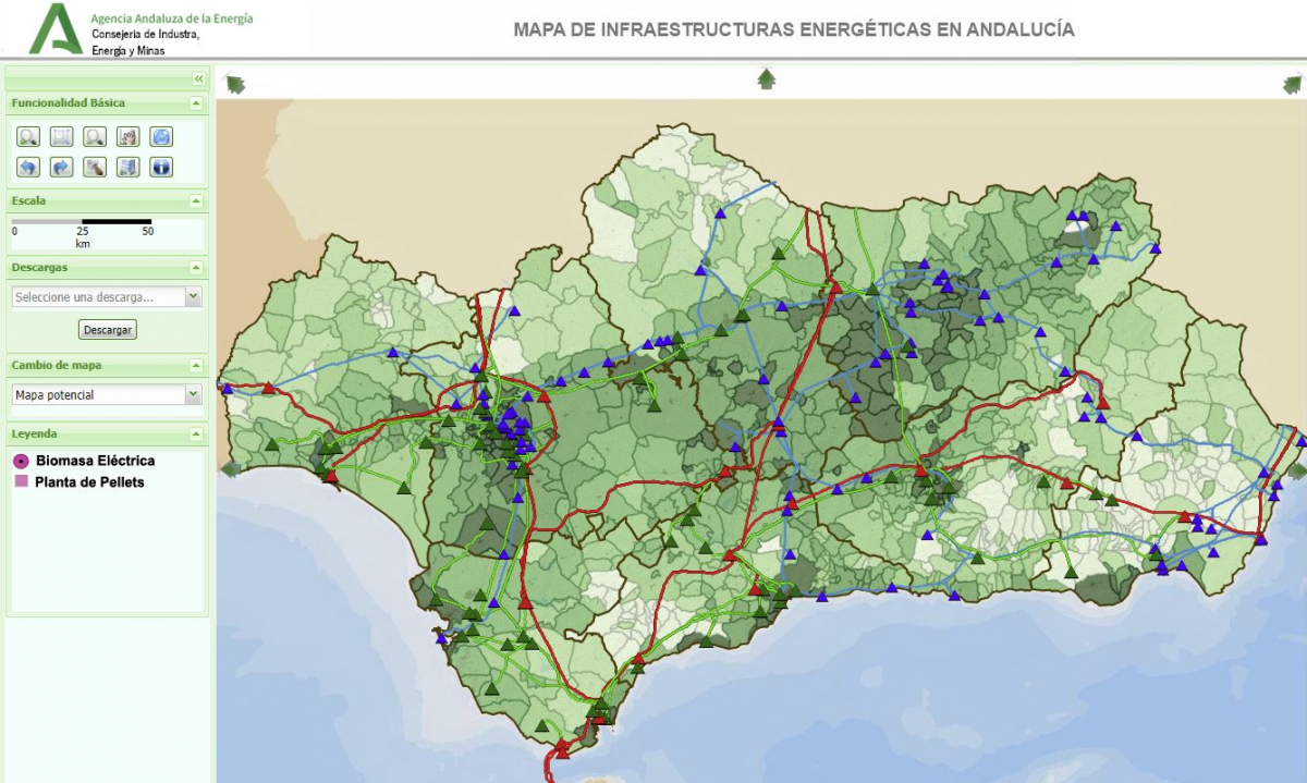 Mapa de potencial de biomasa en Andalucía