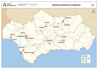 Mapa de gasineras operativas en Andalucía