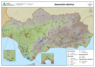 Mapa de generación eléctrica en Andalucía