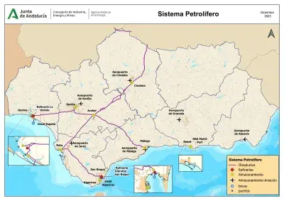 Mapa de productos petrolíferos en Andalucía