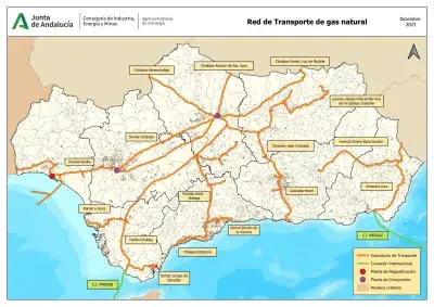 Mapa de la red de gasoductos de transporte de gas natural