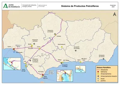 Mapa de productos petrolíferos en Andalucía
