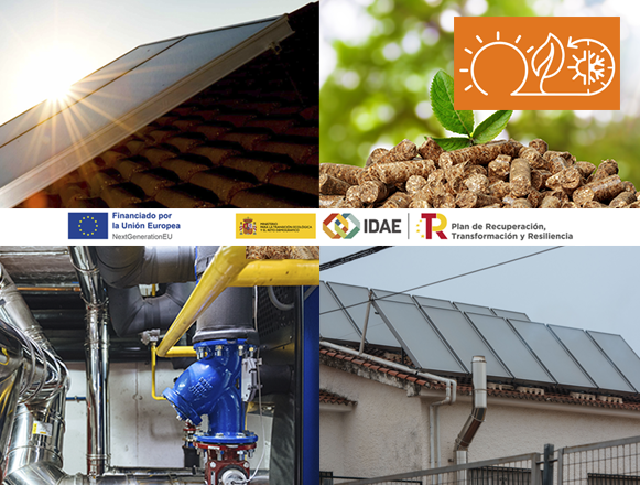 Imagen de instalaciones de energías renovables térmicas y los logos del programa