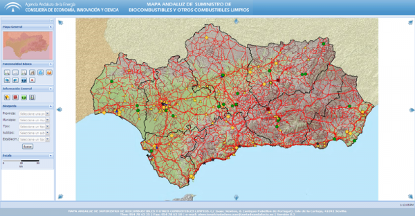 Mapa andaluz de suministro de biocombustibles y otros combustibles limpios | Agencia Andaluza de la Energía