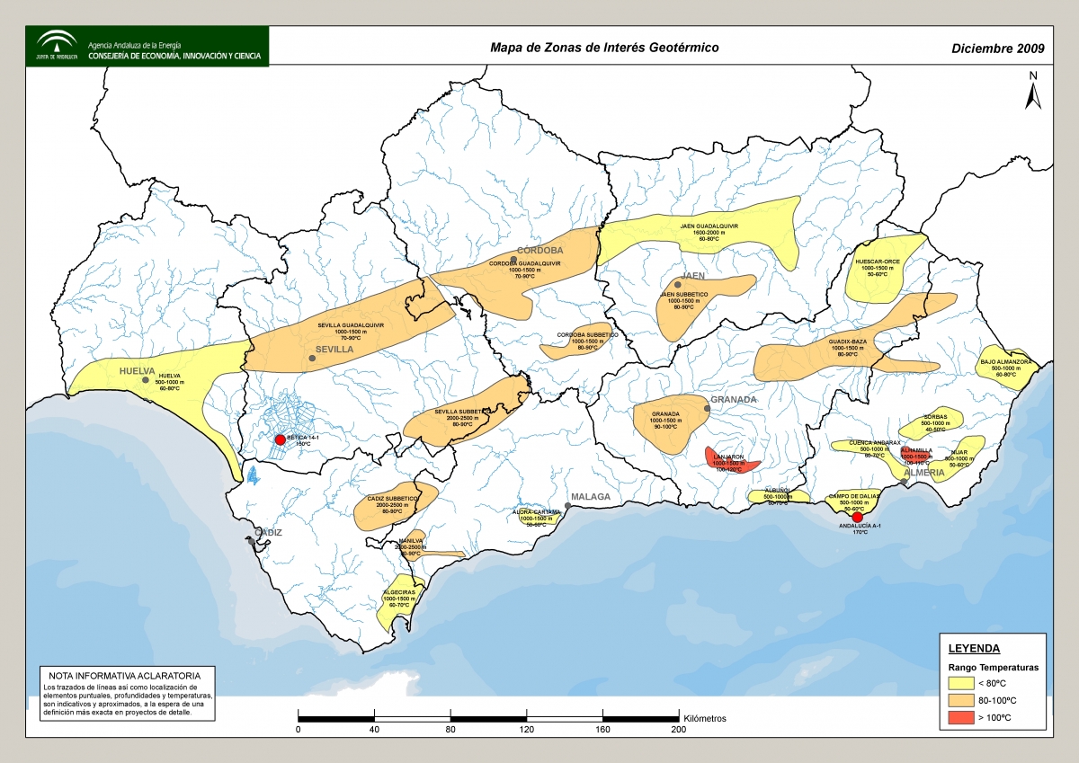 Mapa de potencial geotérmico en Andalucía